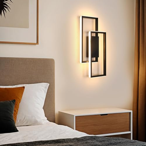 Riserva Aplique de Pared Interior LED, 28W Lámpara de Pared Moderna Cuadrado para Dormitorio, Sala de Estar, Cocina, Pasillo, 3000K Blanco Cálido, Negro