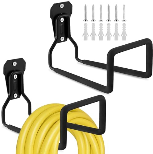 2Pcs Soporte Manguera Jardin Metal, Gancho Pipa Agua Colgar Pared Robusto, Colgador Tubo Flexible Resistente Oxidación, Estante Herramientas Eléctricas para Patio, Entornos Industriales, Garaje(Negro)