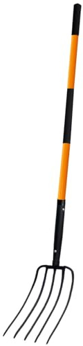 FORCOLID Pitchgabel, 144 cm, 5-Zinken-Gartengabel, robust, Mulch mit gepolstertem Griff, orangefarbener Fiberglasgriff