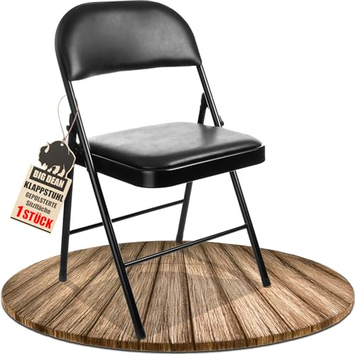 BigDean Klappstuhl gepolstert Klappstühle schwarz Metall Stuhl mit Kunstlederbezug robust bis 130 kg belastbar