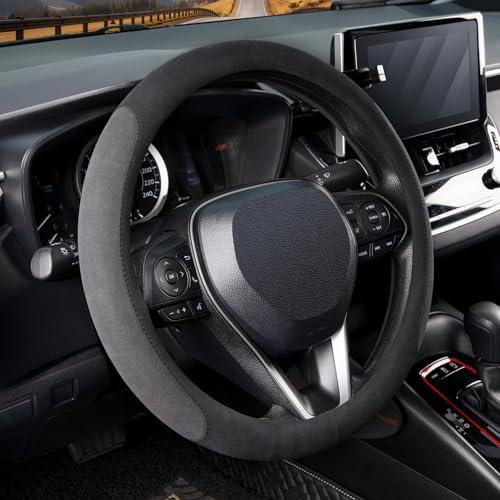 COFIT Coprivolante Auto in Microfibra Scamosciata, Copri Volante Universale 37-38 cm, Copri Sterzo Camion Antiscivolo, Nero e Grigio