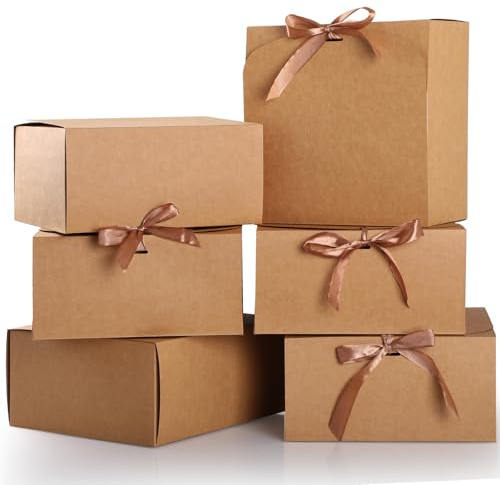 GeeRic Cajas de Regalo con Tapas,Caja de Cartón Kraft 20 * 20 * 10CM Caja de Embalaje de Regalo para Regalos,Cumpleaños,Bodas,Día de San Valentín,Navidad（Marrón）
