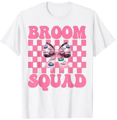 Broom Squad Curling Stone Player Girl Mom Coquette Bow T-Shirt