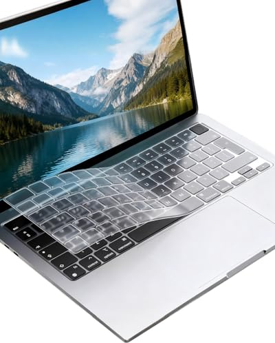 HUVZOR Cubierta de Teclado para MacBook Air 13.6/15 y Pro 14/16 (2021-2025, M1-M4),Layout EU - TPU Claro | Accesorios para teclados y ratones,Protector ultrafino y flexible