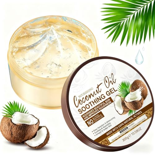 Coconut Oil Soothing Gel, Nourishing Coconut Body Butter 300g for Face&Body, Massage Gel After Shower, Sunburn - Intense Hydration For Dry skin, Brightening&Even Skin Tone, Improve Roughnes, Skin Care