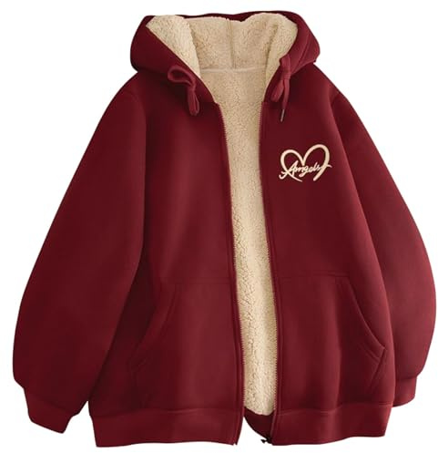 Generisch Cálida chaqueta de forro polar de invierno con ropa de ocio al aire libre, Vino, 5XL