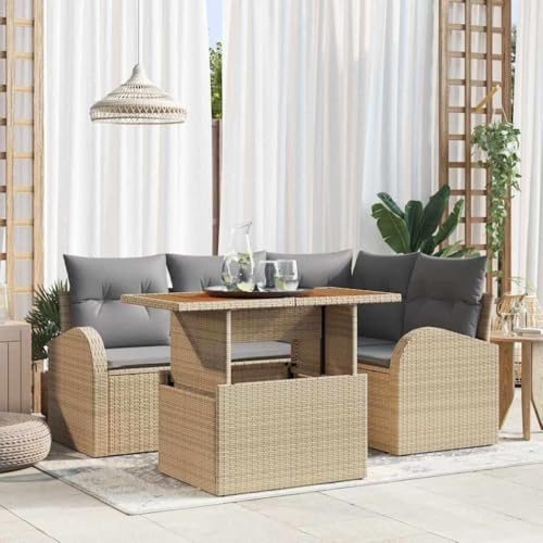 Frdhee Mobili da giardino per terrazze, set di 5 divani da giardino, beige e grigio chiaro, 100 x 55 x 73 cm, gruppo panca angolare per balcone, terrazza, cortile