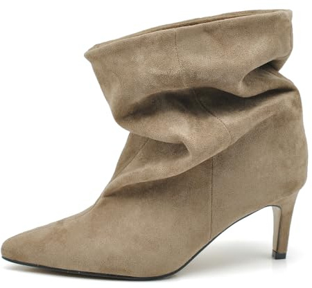 IF Stivaletti Donna Gambale Largo Morbido – Tronchetti Slouchy con Tacco Medio Elegante K0140 khaki N.37