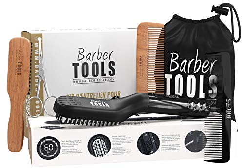 ✮ BARBER TOOLS✮ Kit / 2 Bartkamm + Bartbürste + Precision Schere + Aufbewahrungstasche + Bartglätter. Das perfekte Geschenk für bärtige Männer