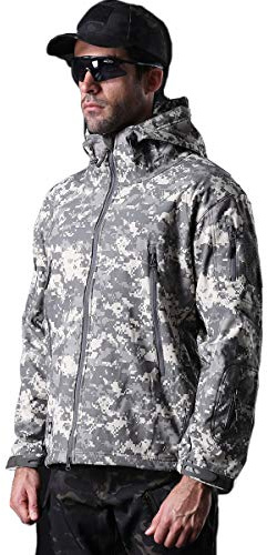 YuanDiann - Giacca softshell da uomo, per autunno e inverno, militare, in pile, foderata, impermeabile, con cappuccio, per escursionismo e caccia, ACU, XXXL