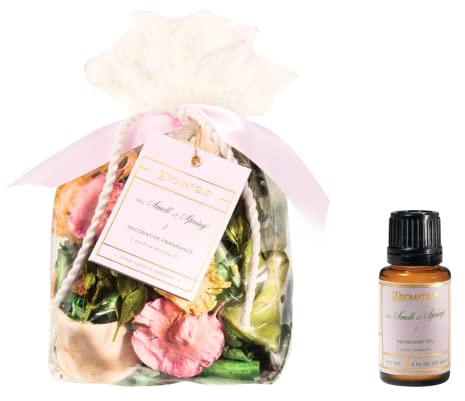 Aromatique Smell of Spring Scented Potpourri Bag 6oz & Oil - Decorative Home Fragrance Decor Sachet Dried Flowers, Long Lasting Room Air Freshener Deodorizer Catchall Bowl Filler Decoration Gifts