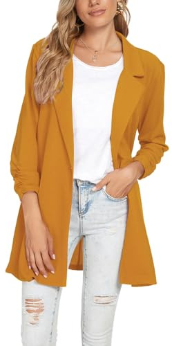 MINTLIMIT Women Long Lapel Blazer One Button Suit Jackets Office Formal Outwear,Yellow,L