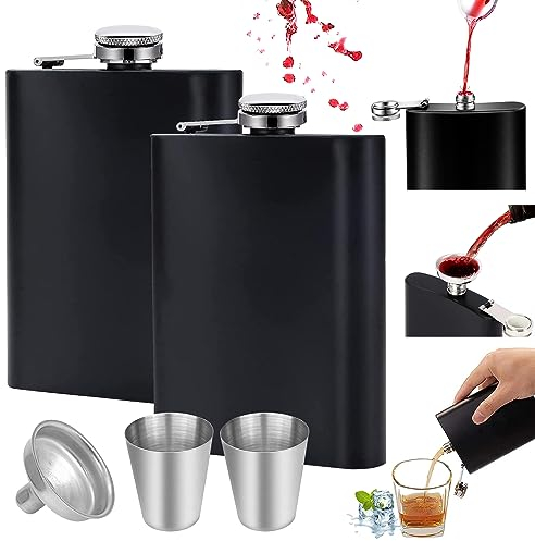 Benaton 2x flachmann Edelstahl 304 7 Oz Mit Trichter, Whisky Alkohol Flachmann, Flachmann Set 190Ml, 304 Edelstahl Flachmann Mit Becher, Taschenflasche Aus Edelstahl, Für Männer Wandern Vatertag
