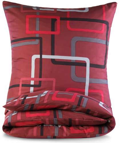 Bettwäsche 200x200 3 teilig - Mikrofaser Bettbezug 200x200 cm + 2 x Kissenbezug 80x80 cm - atmungsaktiver Stoff mit Reißverschluss - Einzelbett - modernes Design Rot