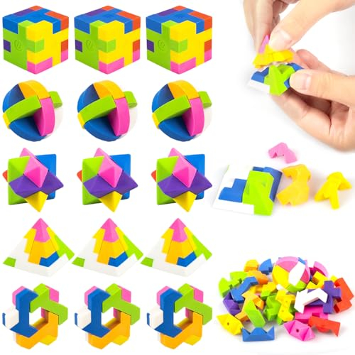 Dncvb 15 Stück Radiergummi Kinder Mitgebsel, Radiergummi Würfelpuzzle, Mitgebsel Kindergeburtstag, Lustige Radiergummis, Giveaways für Kindergeburtstag (Enthält 5 Formen)