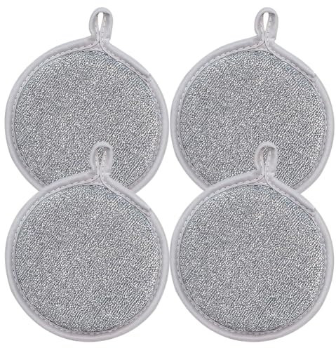 Fiorky Paquete de 4 Trapos for Lavar Platos de Alambre de Doble Cara, Trapos for Platos, Limpiador de ollas Multiusos, Trapos de Limpieza con Esponja incorporada, Olla, Plato, sartén, paño