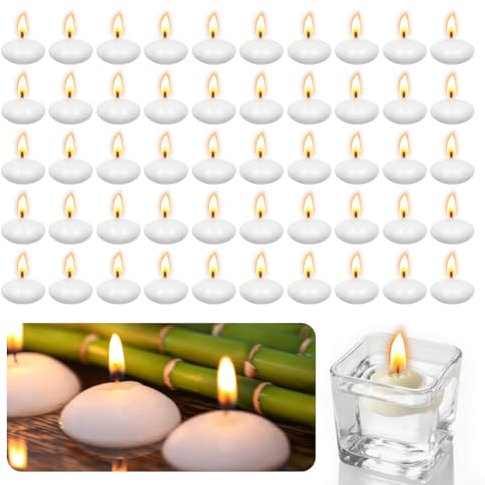 Schwimmkerzen Weiss, 50 Stück Schwimmende Kerzen, Wasserkerzen Schwimmkerze, Teelichter Wachs für Deko, Schwimmende Wasserdichter Teelichter Kerzen, für Valentinstag, Weihnachten, Hochzeit, Abendessen