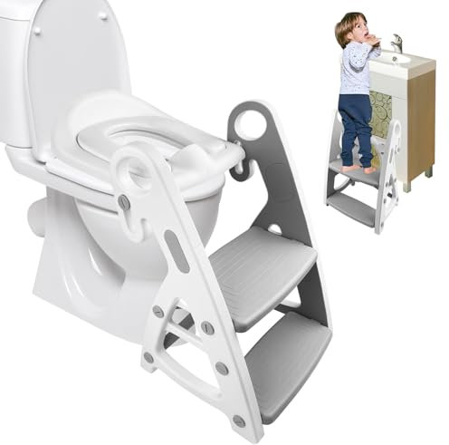 Labmilon Grau Toilettensitz Kinder mit Treppe, Töpfchen für Kinder, Toilettenaufsatz Kinder, Klositz für Kinder, Faltbarer Toilettensitz Kinder, WC Aufsatz für Kinder, Toilettentrainer für Kinder