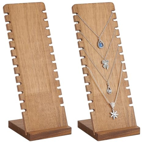 PH PandaHall 12 Slot Espositore per Collane 2 Porta Collane in Legno Supporto per Espositore per Gioielli Espositori da Tavolo Schede per Venditore Vendita Collana Vetrina Conservazione Organizzatore