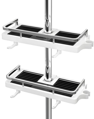 DIYGEEK Estantería Ducha, Repisa Colgante para Accesorios de Baño de Altura Regulable para Barras de Ducha con Diámetro de 18-25 mm, 2 Piezas, Blanco