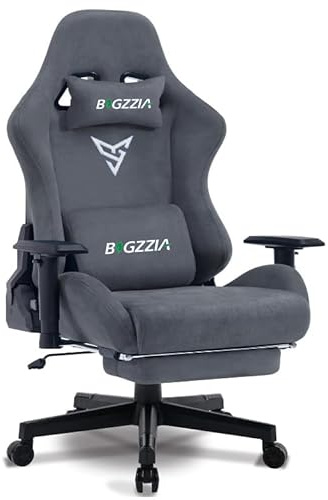bigzzia Gaming Chair, Video Game Chair with Footrest, Abrasion-resistant velour Computer Chair, 3D Armrests PC Chairs for Adults Gray
