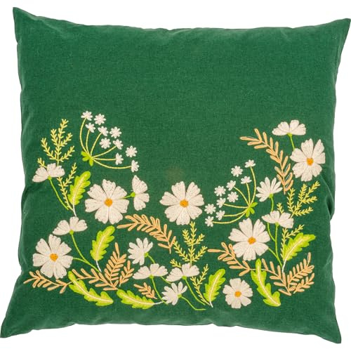 VERVACO Embroidery Kit Pre-Printed Cushion Embroidery Set Beginners White Floral Embroidery Set Cushion Cover with Zip Decorative Cushion Approx. 40 x 40 cm DIY Deco Craft Set Craftsman Home