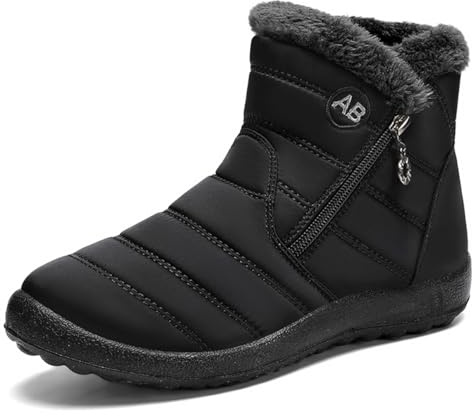 AWZFPC Herren Winterstiefel Winterschuhe MäNner Schneestiefel Outdoor Warm GefüTtert Trekkingschuhe ReißVerschluss Kurzschaft Stiefeletten Wasserfeste Rutschfest Ganz Schwarz EU 45