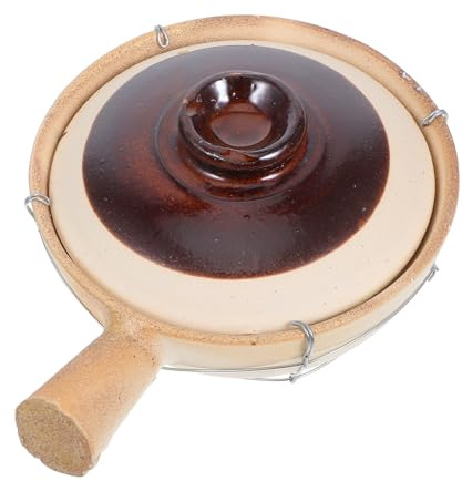 NUOBESTY Pentola di Terracotta Tradizionale 0,5l Coperchio, Resistente al Calore, per Riso e Stufati, Scaldavivande Portatile per Cucina Domestica e Viaggi