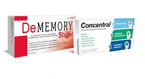 DeMemory Studio Pack sans Stress 30 Capsules Aide à la Concentration, Apprentissage et Raisonnement + Concentral 30 Capsules Aide à la Concentration Face au Stress