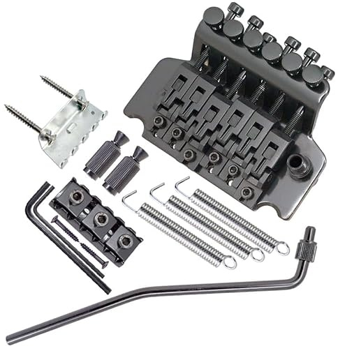 Left Handed Double Locking Tremolo Bridge System, Zinc Alloy Vibrato Bridge Kit for Floyd Rose & Strat Style Electric Guitars, Complete Set with Arm, Springs & Locking Nut (Black)