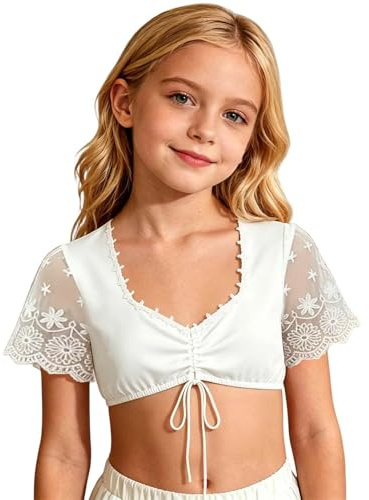 Chemise Fille Traditionnelle Blouse Dirndl pour Fille Style Bavarois