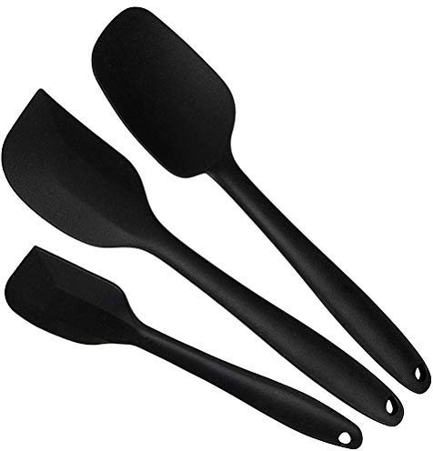 Kuou Silicone Spatulas, Set of 3 Heat Resistant Spoon Spatula, Non-stick Baking Tools Kitchen Utensils, Black