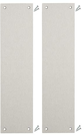 Placas de empuje de acero inoxidable satinado para puertas (paquete de 2) - 300 x 75 mm - Esquina cuadrada - 4 agujeros precortados con tornillos de fijación incluidos - 1,2 mm de grosor Fire Door