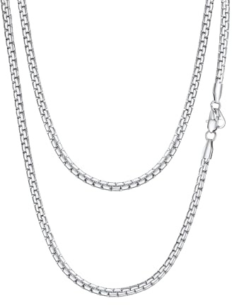PROSTEEL Collana catena scatola piatta 60 cm larghezza 4 mm argento acciaio inossidabile sottile hip hop punk regalo Natale