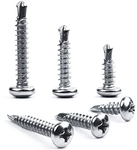Jetovo 150 Pack 410 Stainless Steel Pan Head Phillips Self Drilling Screws Sheet Metal Tek Screws Assortment Kit - Size: #8 x 1/2 #8 x 3/4 #8 x 1