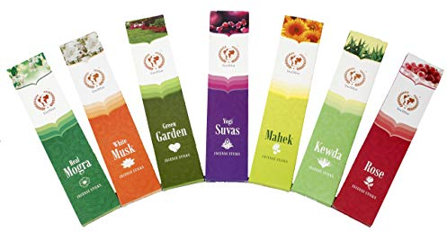 VeeDInt Premium Quality Incense Sticks | Real Mogra, White Musk, Green Garden, Yogi Suvas, Mahek, Kewda, Rose, Scented and Colored Pack of 7