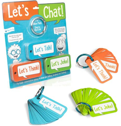Open The Joy Let's Chat - Tarjetas de conversación 3 en 1 para niños - Juegos de cartas de viaje para coche, aviones - Tarjetas de habla, piensa, broma - A partir de 4 años