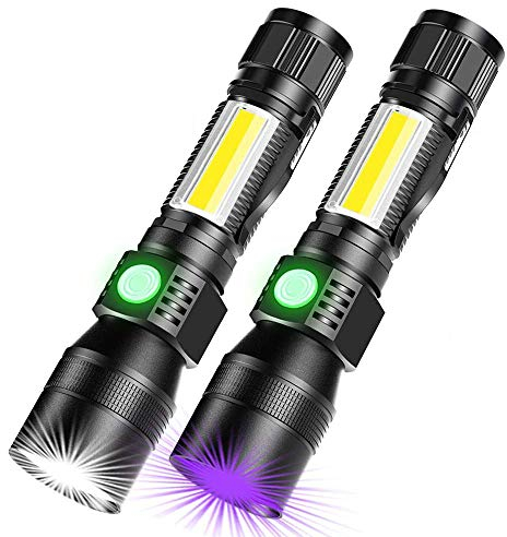 iToncs USB Rechargeable Torches, 3 in 1 Torches LED Super Bright [whitelight redlight & UV] Powerful Tactical UV Torch Rechargeable Black Light with 7 Modes, Zoomable for Camping [2 Pack]