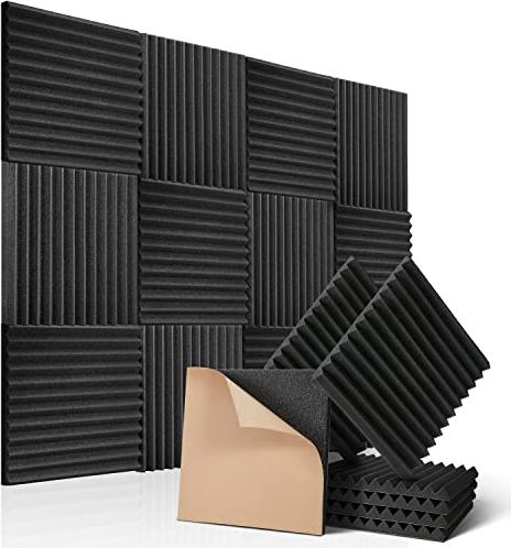 12 Stück Akustikschaumstoff Selbstklebend, Schalldämmung, schallschutz für Podcastsfür Podcast Aufnahmestudio, reduzieren Hall-Echo-Fliesen für Decken im Heimbüro, 30x30x2.5cm