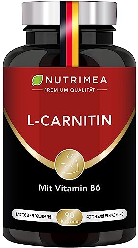 L-CARNITIN – Premium: Carnipure® - 1470 mg L-Carnitin-Tartrat - Energie- und Erholungs-Boost nach dem Sport - Fettverbrennung und Gewichtsreduktion - Mit Vitamin B6-90 Vegane Kapseln - Nutrimea