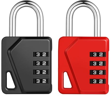 ZHEGE Padlock with Code,4 Digit Combination Lock, Gym Lock(Bluck & Red) | Locker Padlocks with DIY Name Tags for Gym Locker, School Locker, Toolbox, Storage Box, Code Padlock for Sheds, Fence Gate