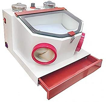 BONEW Lab Sandstrahlgerät Doppelstift Feinsandstrahlmaschine Großes Sichtfenster Sandstrahlgerät mit Lampe und Schublade (Metallbecher)