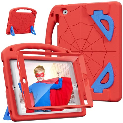LKOOZO Custodia Bambini per iPad 9ª/8ª/7ª Generazione (iPad 10,2 2021/2020/2019), Custodia Antiurto con Pellicola Protettiva, Rosso