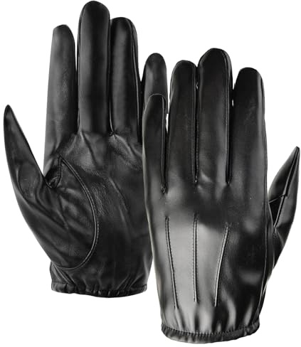 Wisebom Men's Leather Gloves - Winter Warm PU Leather, Coral Fleece Inner, Vintage Classic Black Full Finger Gloves for Cold Weather, Outdoor Driving (M)