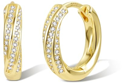 ASH'S CHOICE Orecchini da Donna Oro Cerchio Orecchini Cerchi con Brillanti Orecchini a Cerchio Argento 925 Post Diamantati Strass