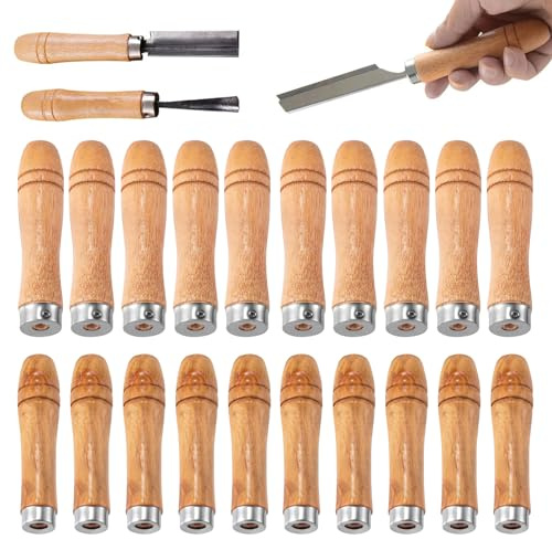 Manico in legno con robusti collari in metallo, manici in legno, 20 pezzi di ricambio per lime da 15,5 a 30,5 cm, impugnatura ergonomica per utensili per la lavorazione del metallo e del legno