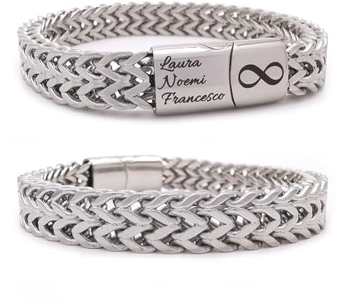 ALMENDRA Bracciale da uomo personalizzato in acciaio inox a catena braccialetto con incisione da personalizzare nome scritta