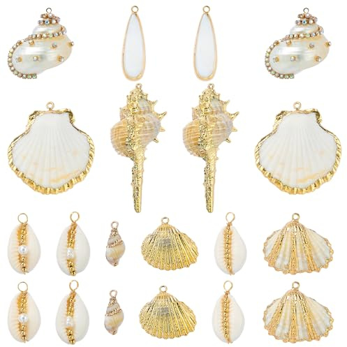 LEGENTLISUR 20 colgantes de concha natural dorados para hacer joyas, grandes cantidades de playa, océano, colgantes, para pendientes, collares, pulseras, accesorios de bricolaje, Shell