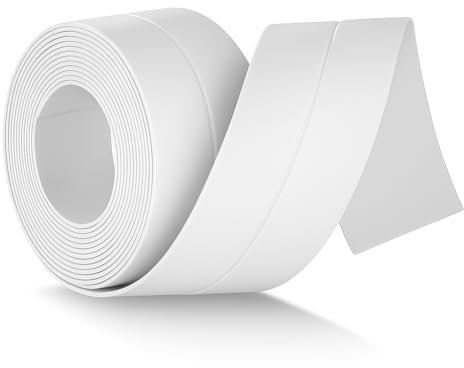 3,2m X 38mm Joint Salle de Bain,Joint Silicone Salle de Bain Blanc, Bande D'étanchéité Imperméable Transparente Pour Salle De Bain Plinthe Auto-Adhésive Souple Imperméable Anti-Moisissure