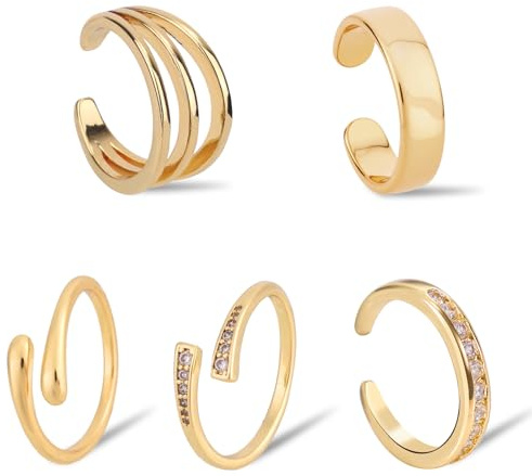 Mikovivi 5pz Anelli per le Dita dei Piedi da Donna, 5 Stili Anelli Dita dei Piedi con Fascia Aperta Regolabile Anti-Ossidazione Gioielli Estivi Spiaggia Accessori per da Spiaggia (D'oro)